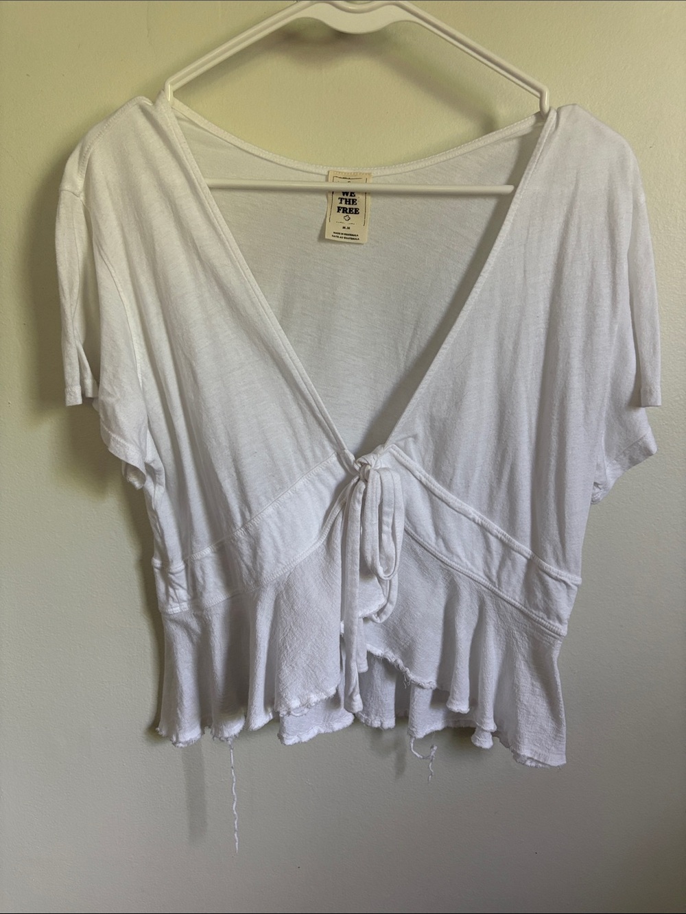 Free People White Tie-Front Ruffle Crop Top